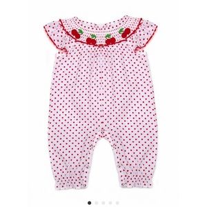 Red cherry smocked baby romper